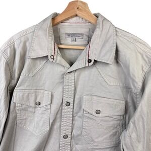 Blue Ranchwear Mens Large Tan Cotton Blend Long Sleeve Pearl Snap Western Shirt